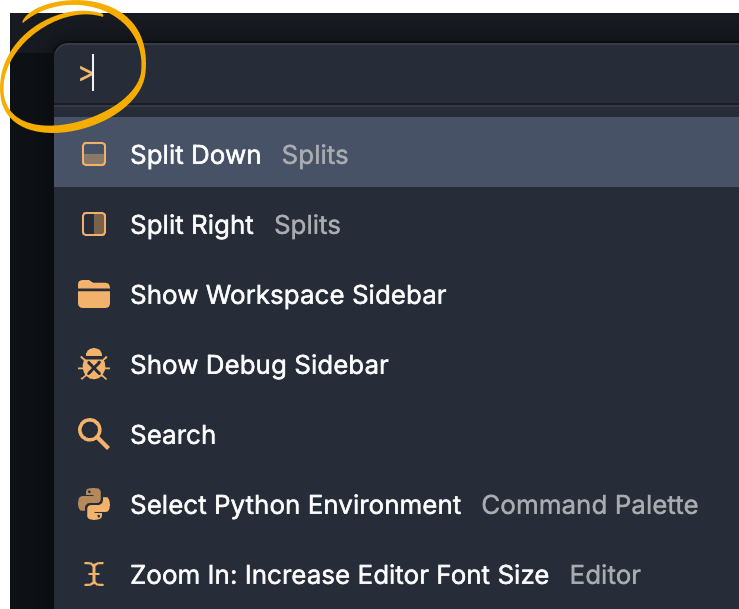 Command palette mode prefixes