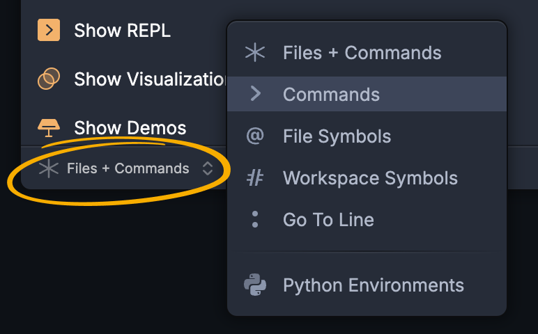 Command palette mode selector