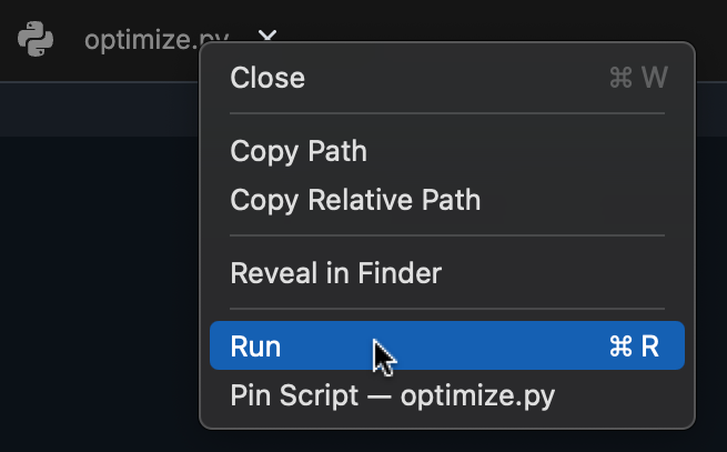 Execution context menu