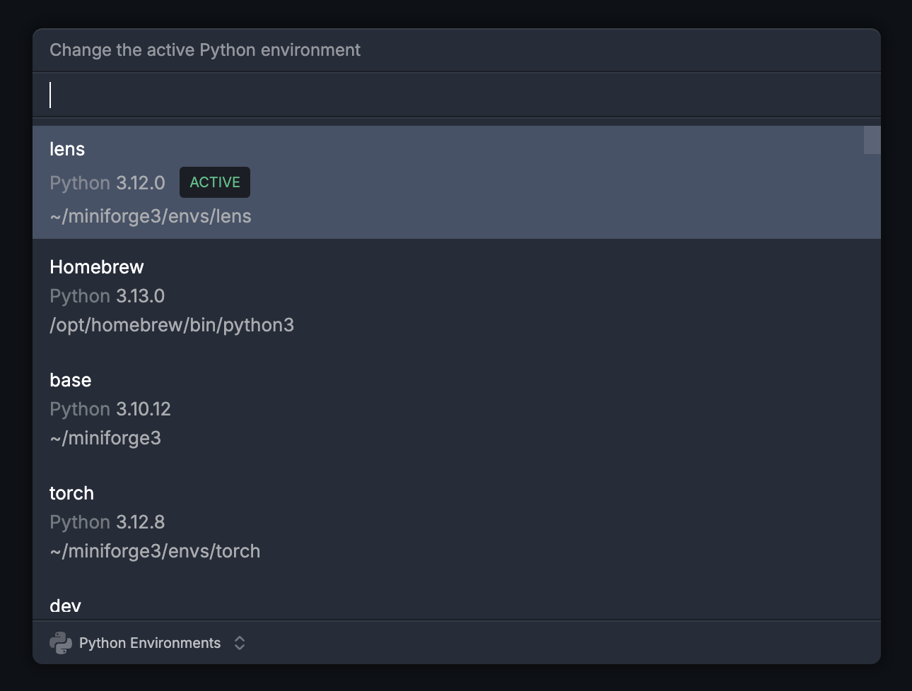 Python Environment Selector