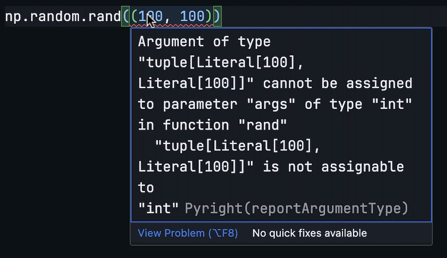 An issue detected by Pyright